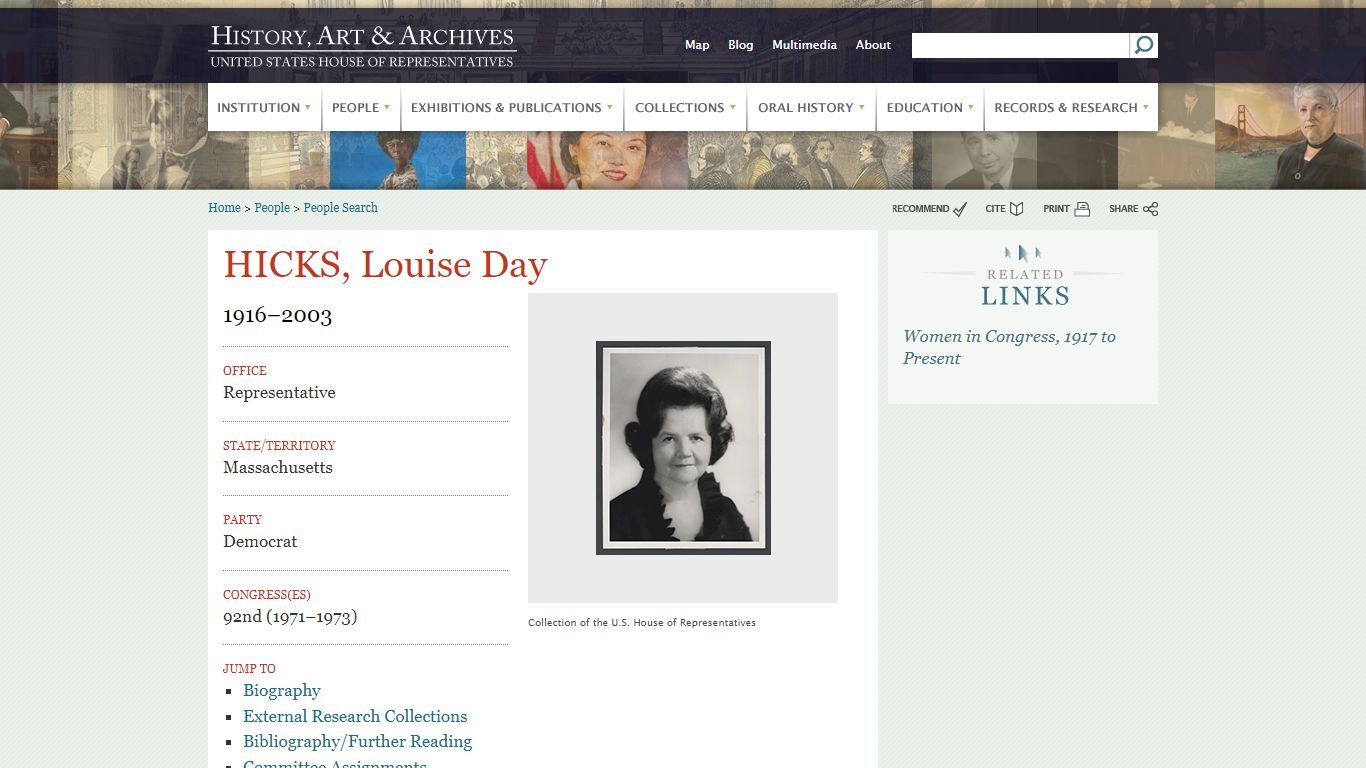 HICKS, Louise Day | US House of Representatives: History, Art & Archives