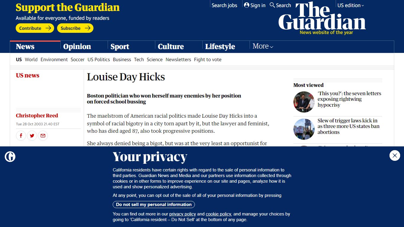 Louise Day Hicks | US news | The Guardian