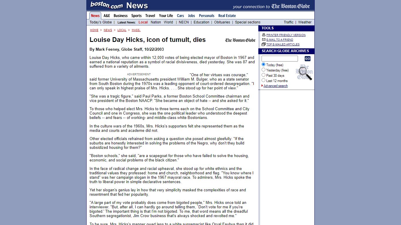 Louise Day Hicks, icon of tumult, dies - Boston.com