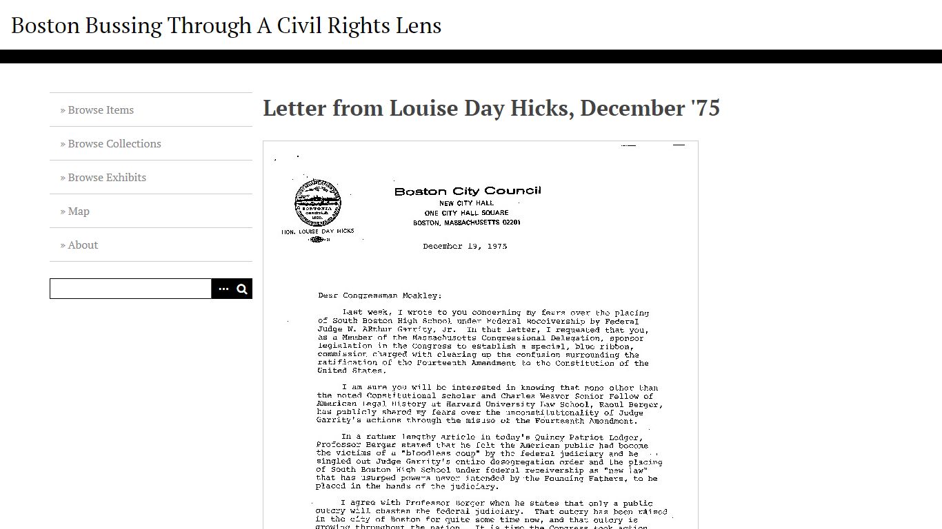 Letter from Louise Day Hicks, December '75 · Boston Bussing Through A ...