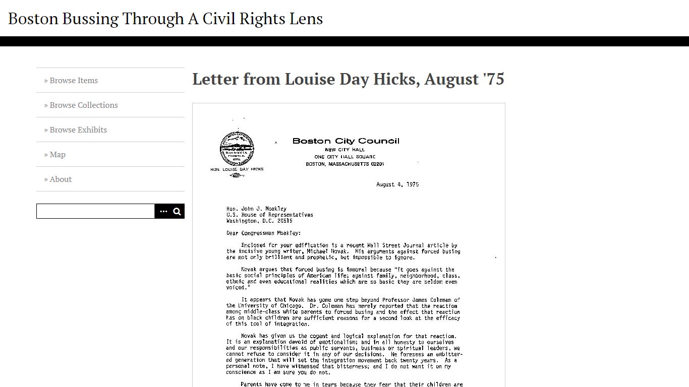 Letter from Louise Day Hicks, August '75 · Boston Bussing Through A ...